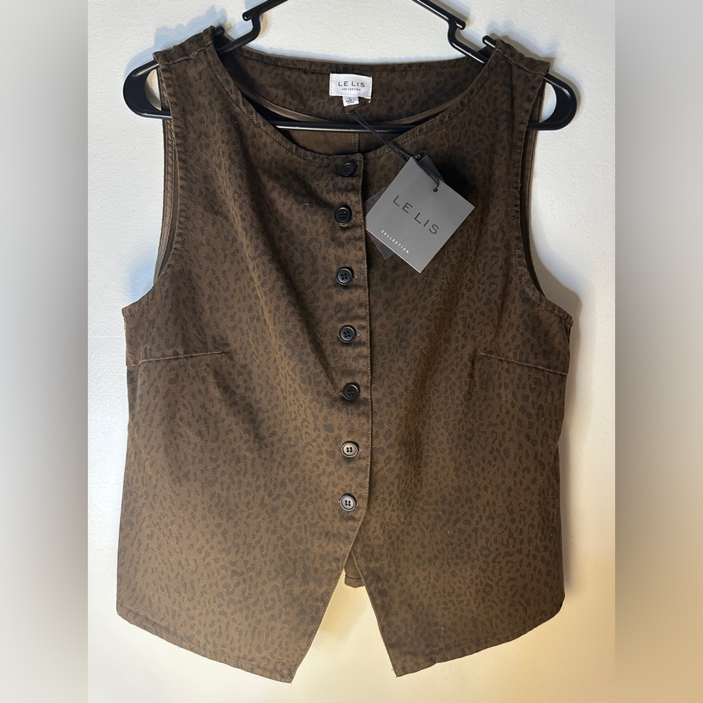 Le Lis Brown Leopard Print Buttoned Vest